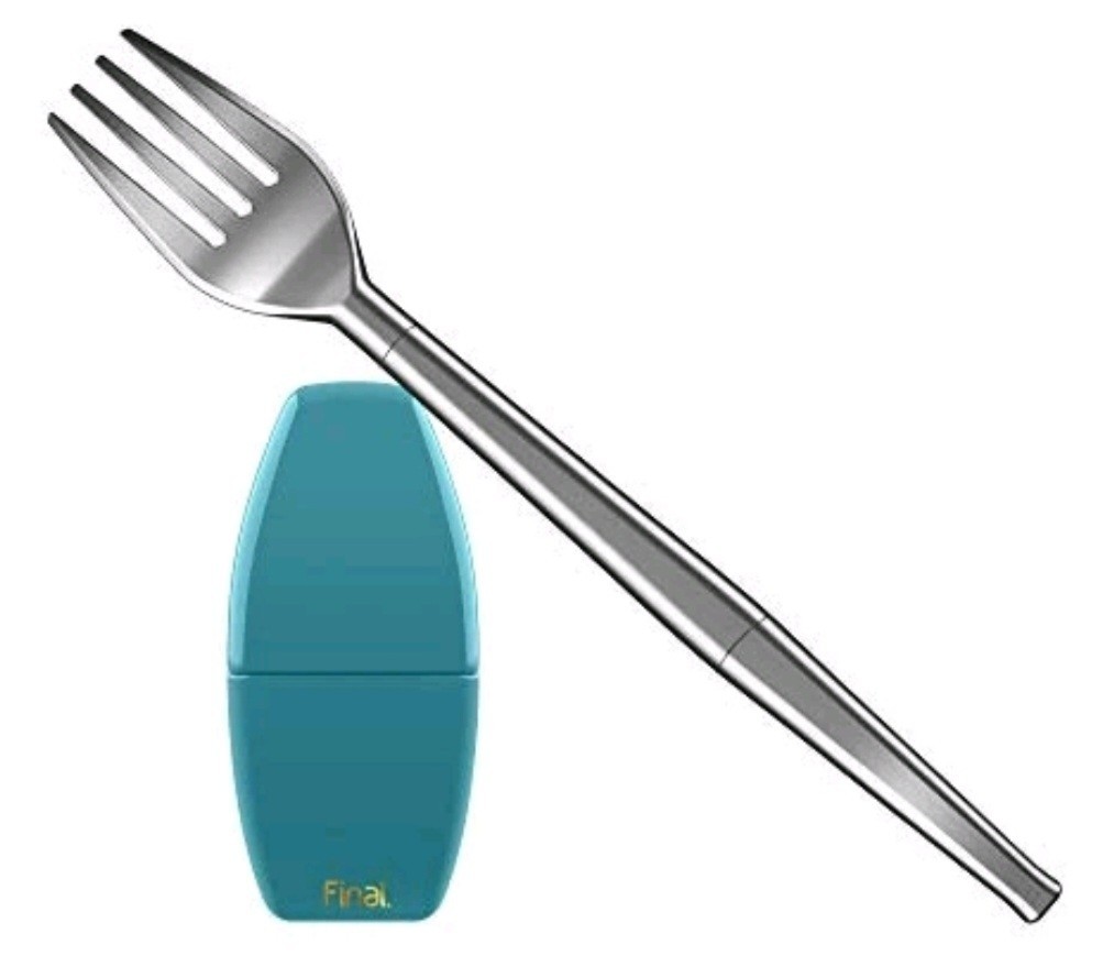 Final Fork Stainless Steel Collapsible Cyan-ara Plastic Case, Silver Fork