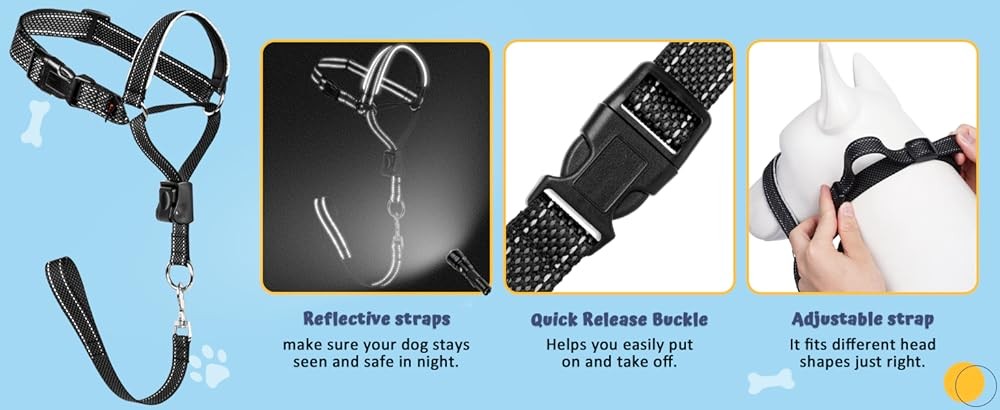 BARKL Dog Head Collar, Soft No Pull Head Halter, Reflective Muzzle