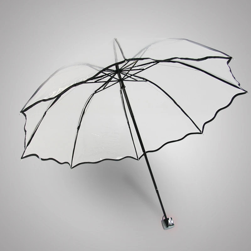 Transparent Folding Non-automatic Umbrella Ripple Edge Windproof Rain Umbrel