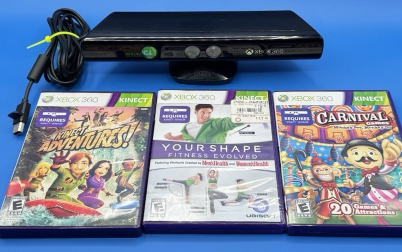 Microsoft Xbox 360 Kinect Sensor Bar Model 1473 with 3 Games Bundle Lot