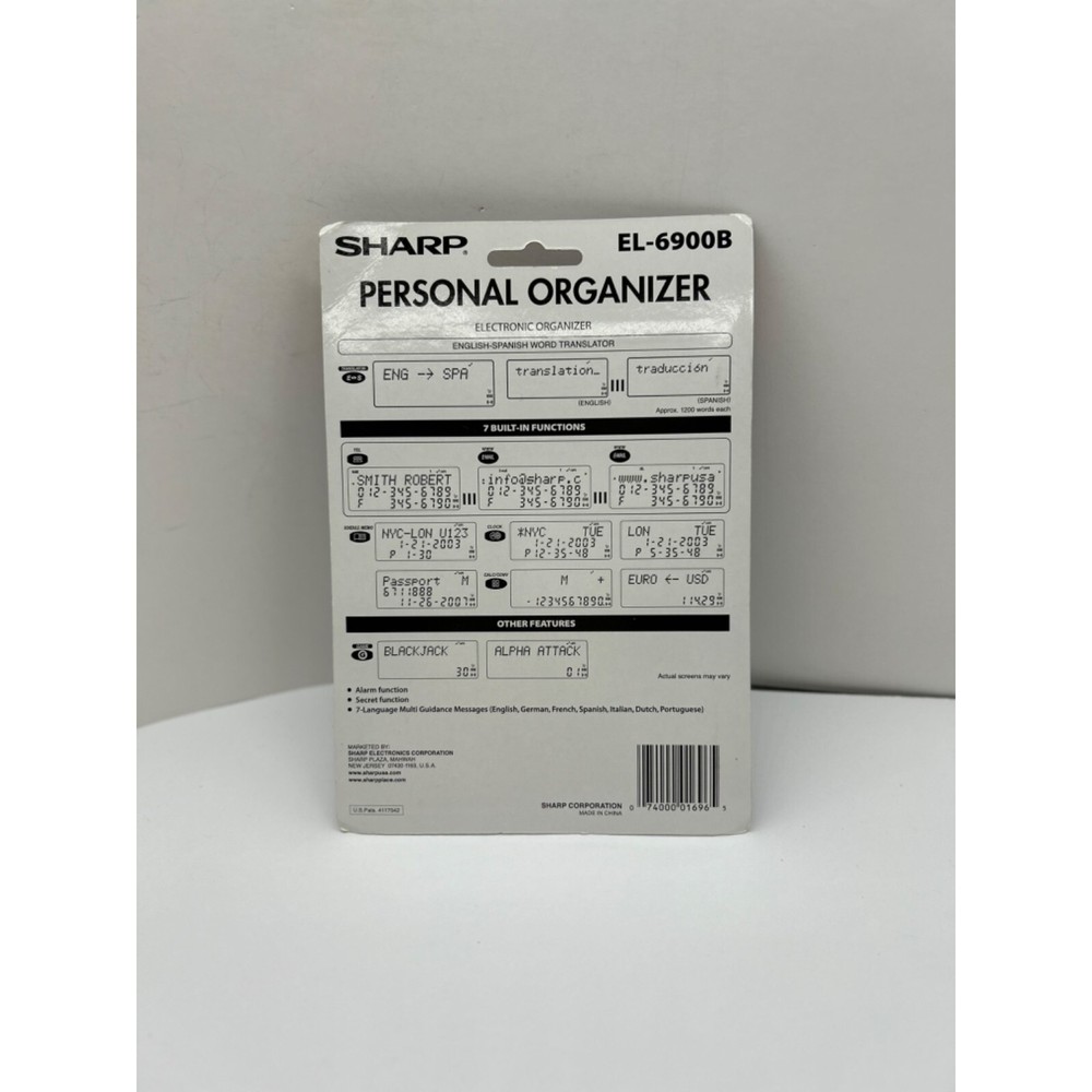 Sharp Electronics EL-6900B Personal Organizer English Spanish Word Translator
