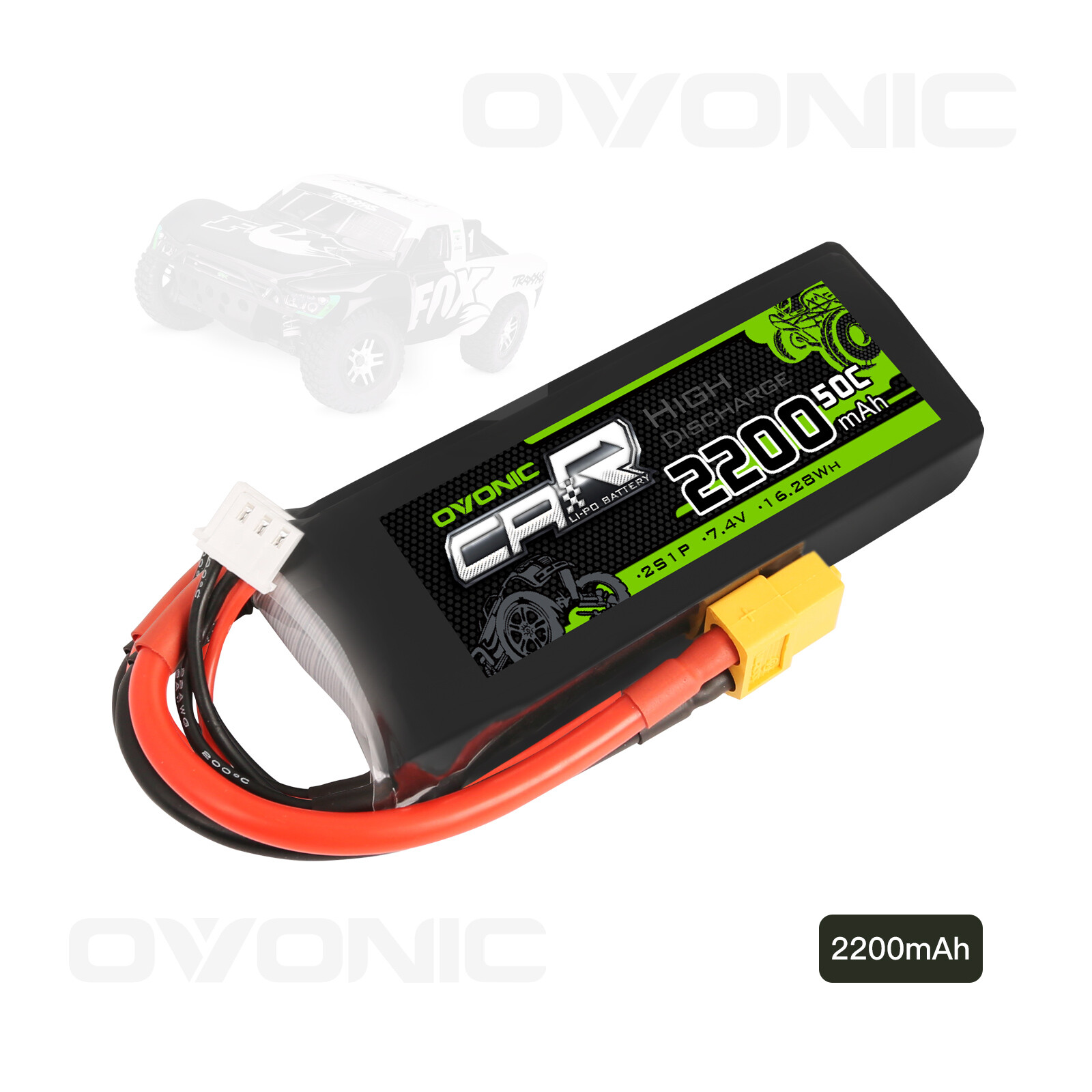 2X Ovonic 7.4V 50C 2200mAh 2S Lipo Battery XT60 Plug For 1/16 TRX RC Car Truck