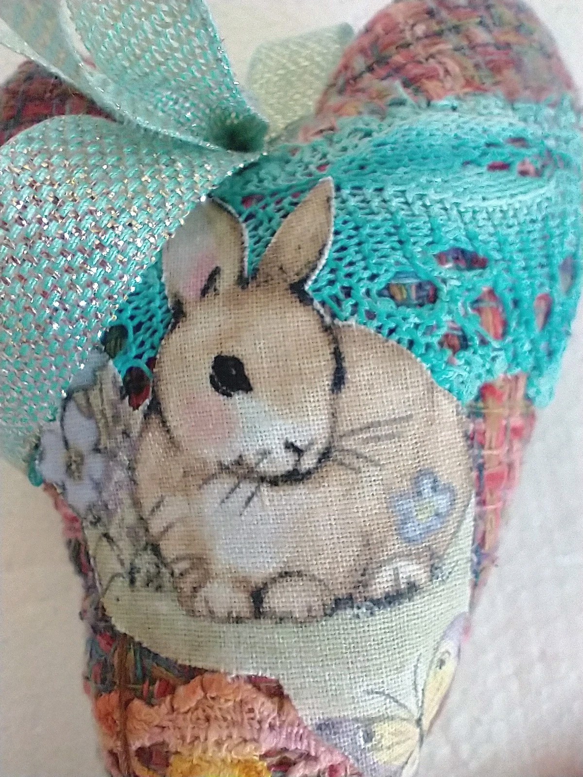 Holiday Seasonal Easter Heart Rabbit Floral  Ornament 7" New Collectibles