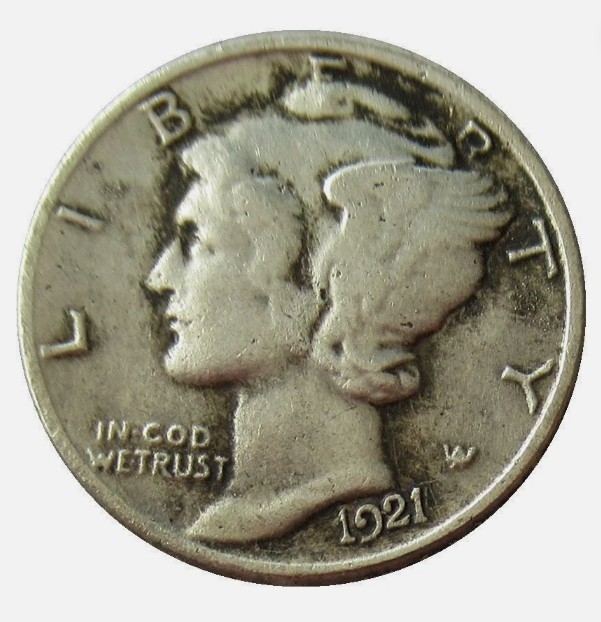 3PC 1921-D Mercury Dime Low production in the first year As shown in the figure