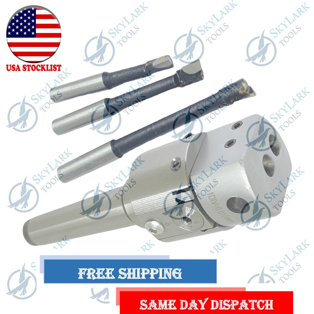 ADJUSTABLE BORING HEAD 1.5'' WITH MT2 Shank & Carbide Boring Bars 3pcs