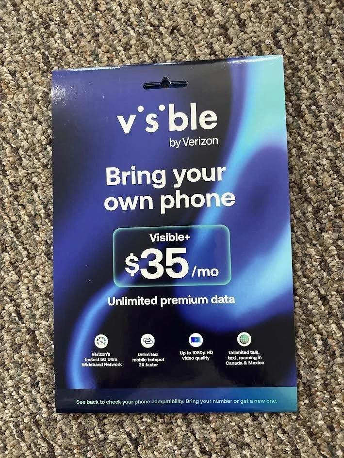 Try Visible by Verizon SIM card 35$ Unlimited Data Talk Text