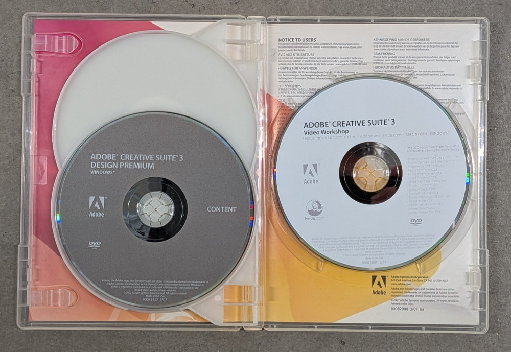 ADOBE CREATIVE SUITE 3 DESIGN PREMIUM Software *3-Disc DVD/CD-ROM w/ Serial Key*