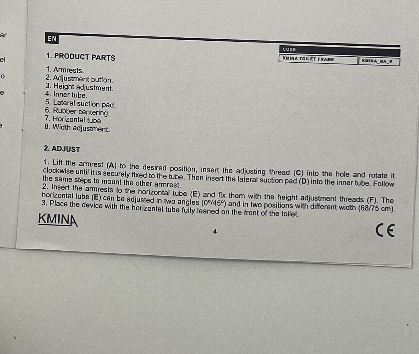 KMINA Toilet Safety Rails Frame with Grab Bars White. New In Box Never Assembled