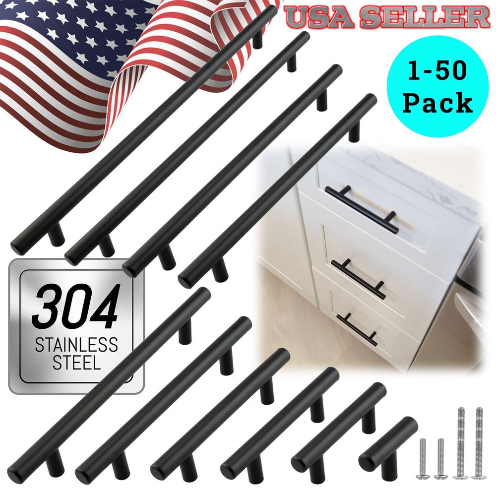 Matte Black 304 Grade Stainless Steel Kitchen Cabinet Handles Pulls Knobs Drawer