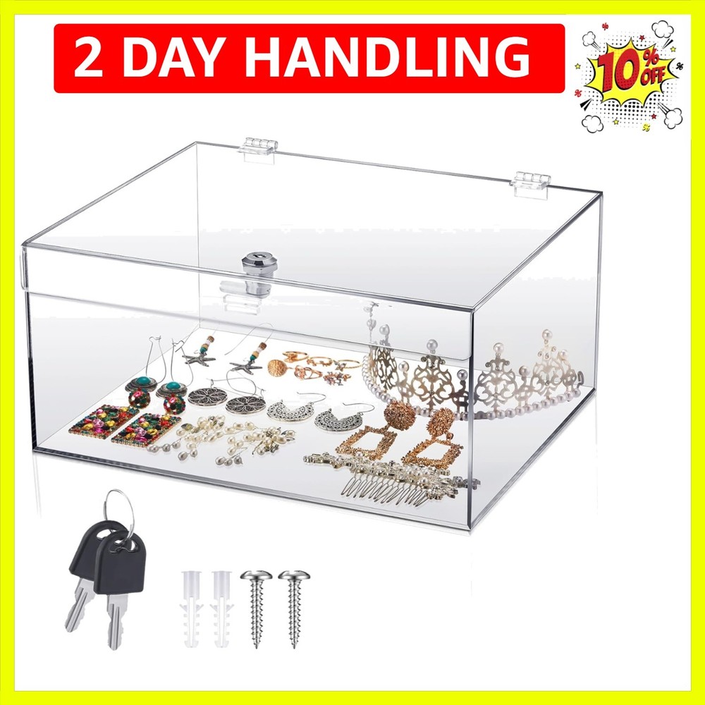 Clear Acrylic Locking Display Case with Keys Large Medication Lock Box Snack ...