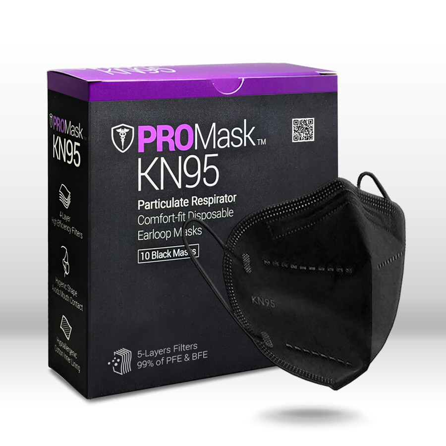 10-100 BLACK PROMASK KN95 Disposable Face Masks 5 Layers Filters 95%+ PFE & BFE