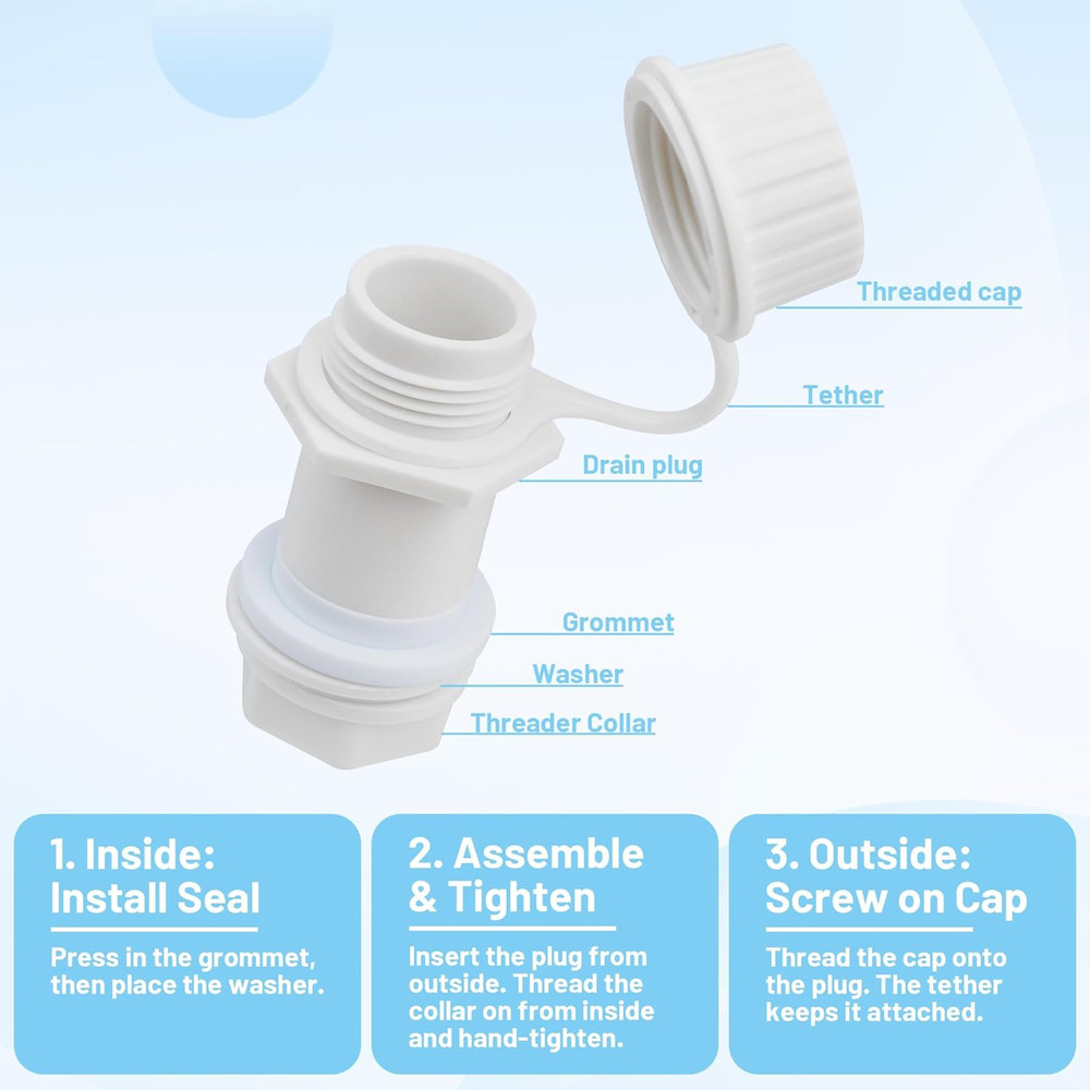 Cooler Drain Plug Replacement Kit Compatible with Igloo 50–165 Qt, Threaded D...