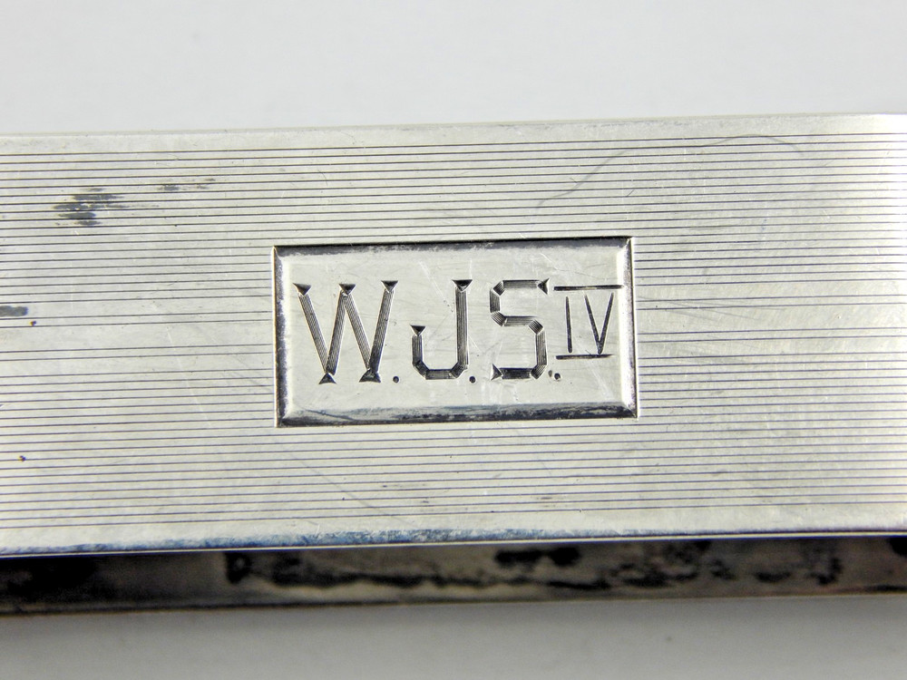 Vtg Gorham Rectangular Sterling Silver Napkin Ring / Holder ~ Monogrammed WJS IV