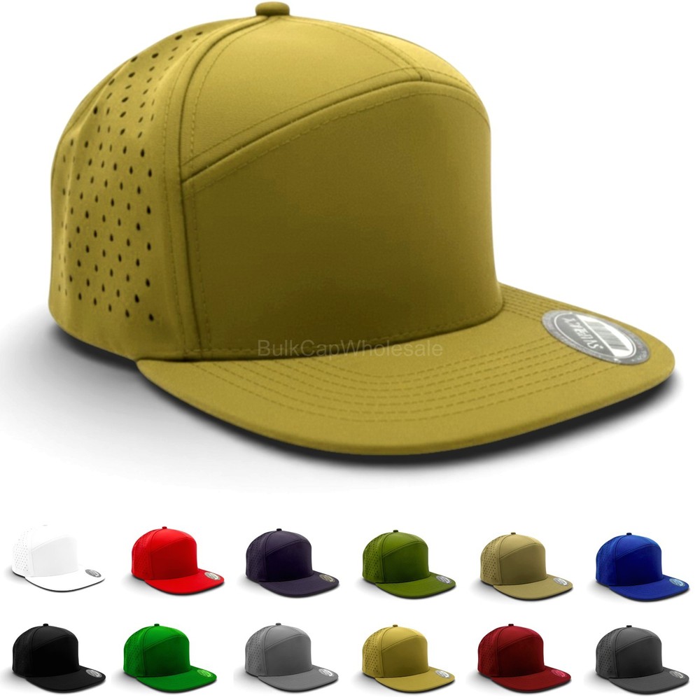 Men's Snapback Hat Laser Vented 7 Panel Flat Brim Baseball Cap Adjustable