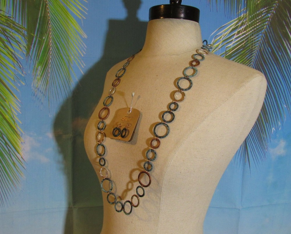Hush Necklace Multi Colored Hoops 32" & Earring Set