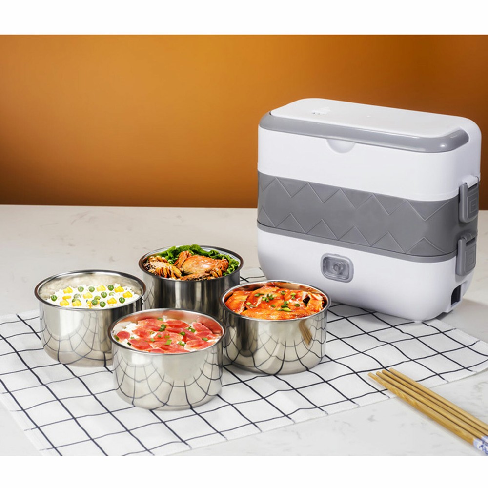 2Layer Portable Electric Heated Lunch Box Mini Microwave Oven Lunch Container