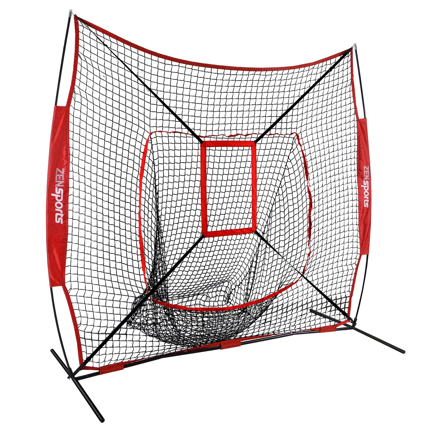 7x7 Ft Baseball Softball Teeball Practice Batting Training Net w/ Strike Zone