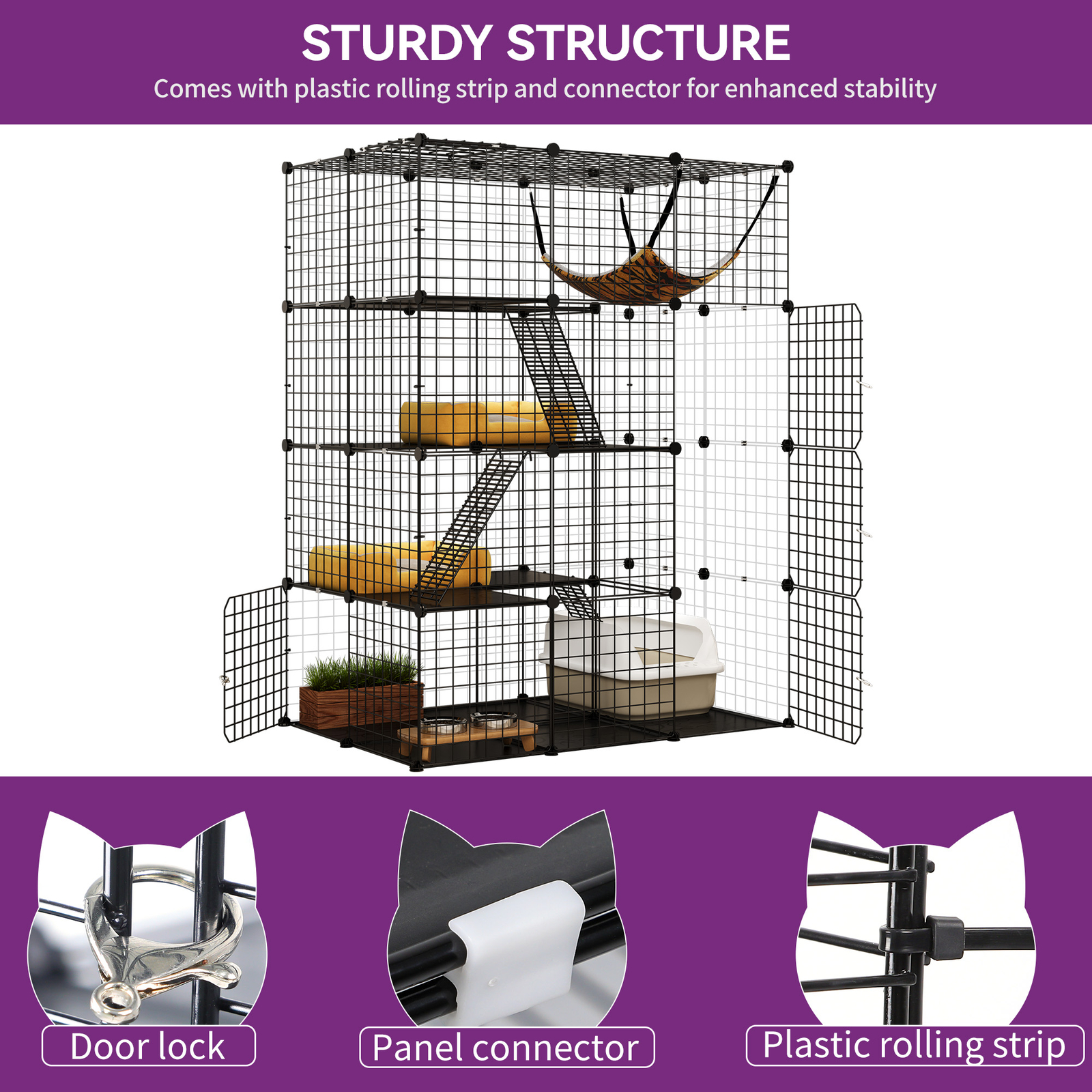4-Tier Large Cat Cage Enclosure Metal Wire Kennel Playpen Catio with Hammock