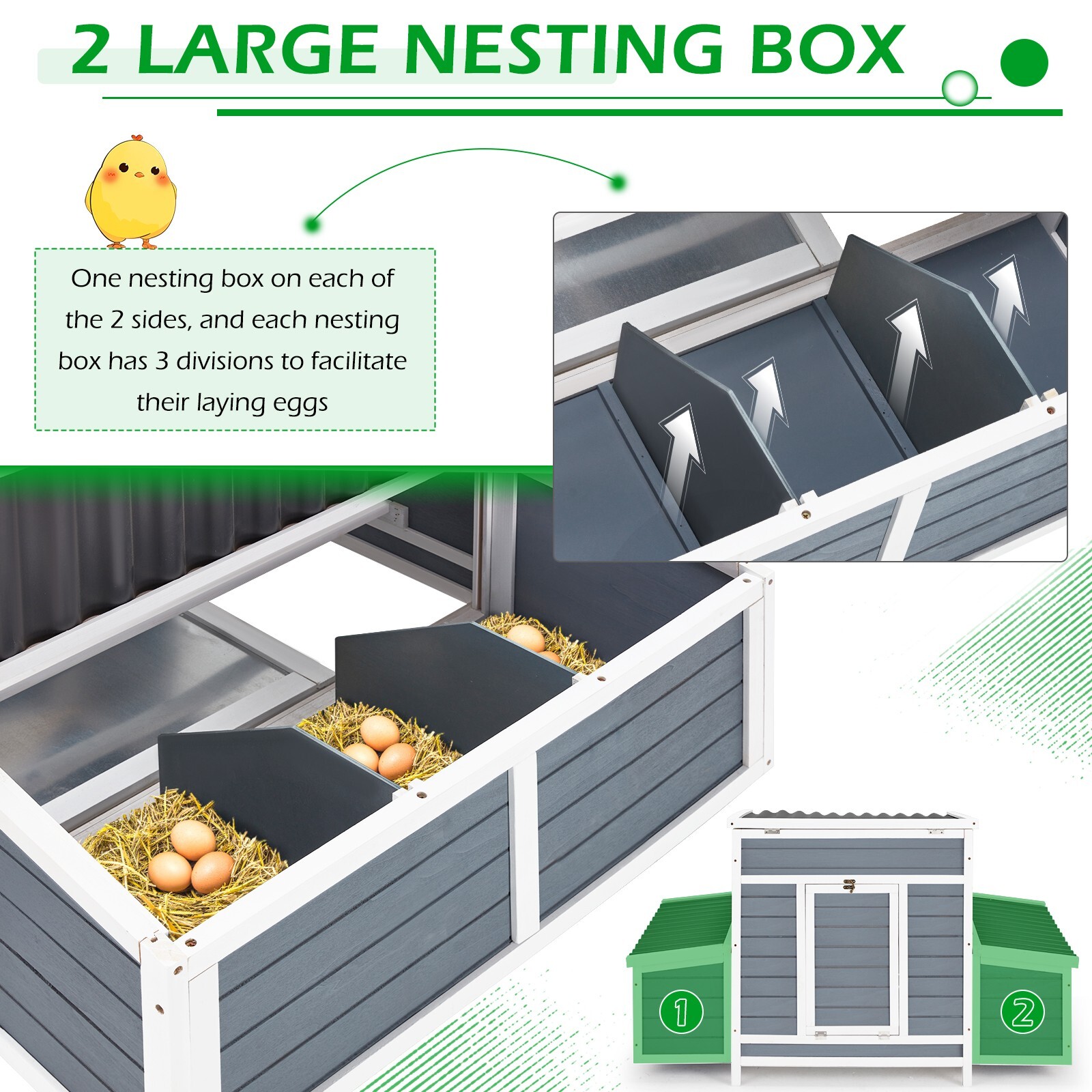 56" Wooden Large Chicken Coop W/ 6 Nesting Boxes Hen House Outdoor Chicken Cage