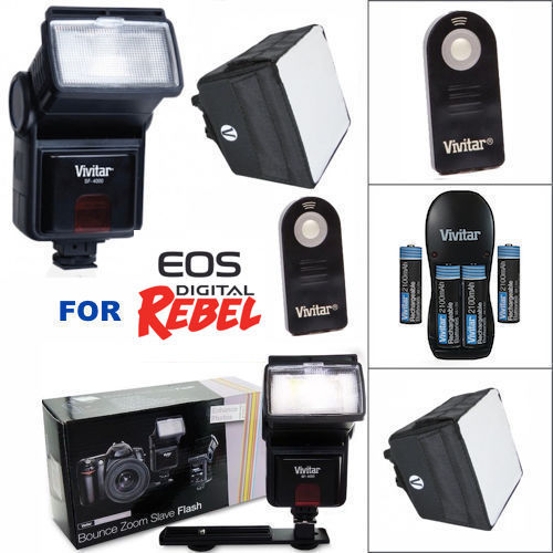 AF ZOOM LED FLASH + CHARGER + DIFFUSER + REMOTE FOR CANON EOS REBEL SL1 SL2 SL3