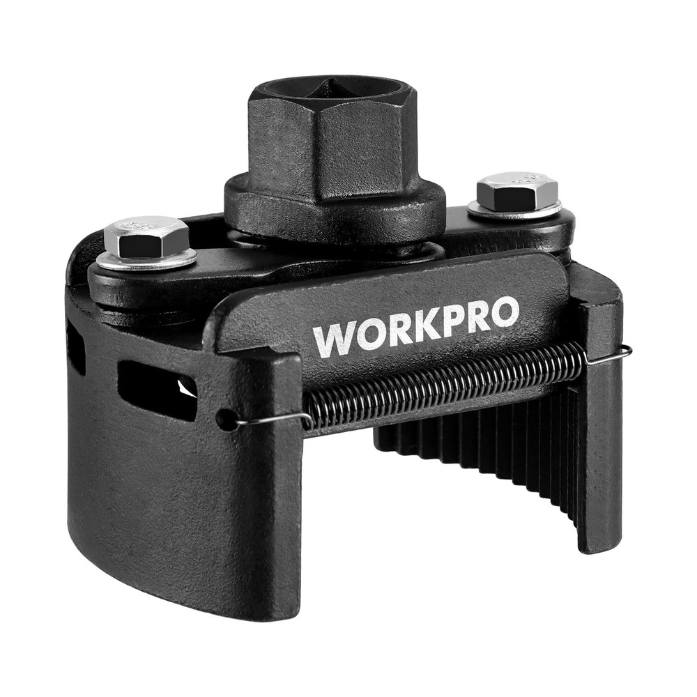 WORKPRO Universal Oil Filter Wrench Adjustable with Auto-Clamp Spring, Black