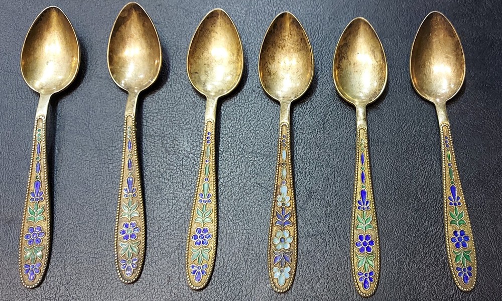 Spoon Silver Vintage Enamel Russian. 875