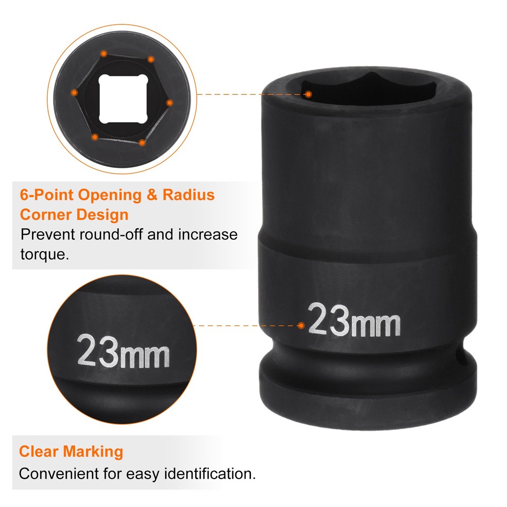 6-Point Impact Socket 3/4" Drive 23mm Metric 40Cr Impact Socket
