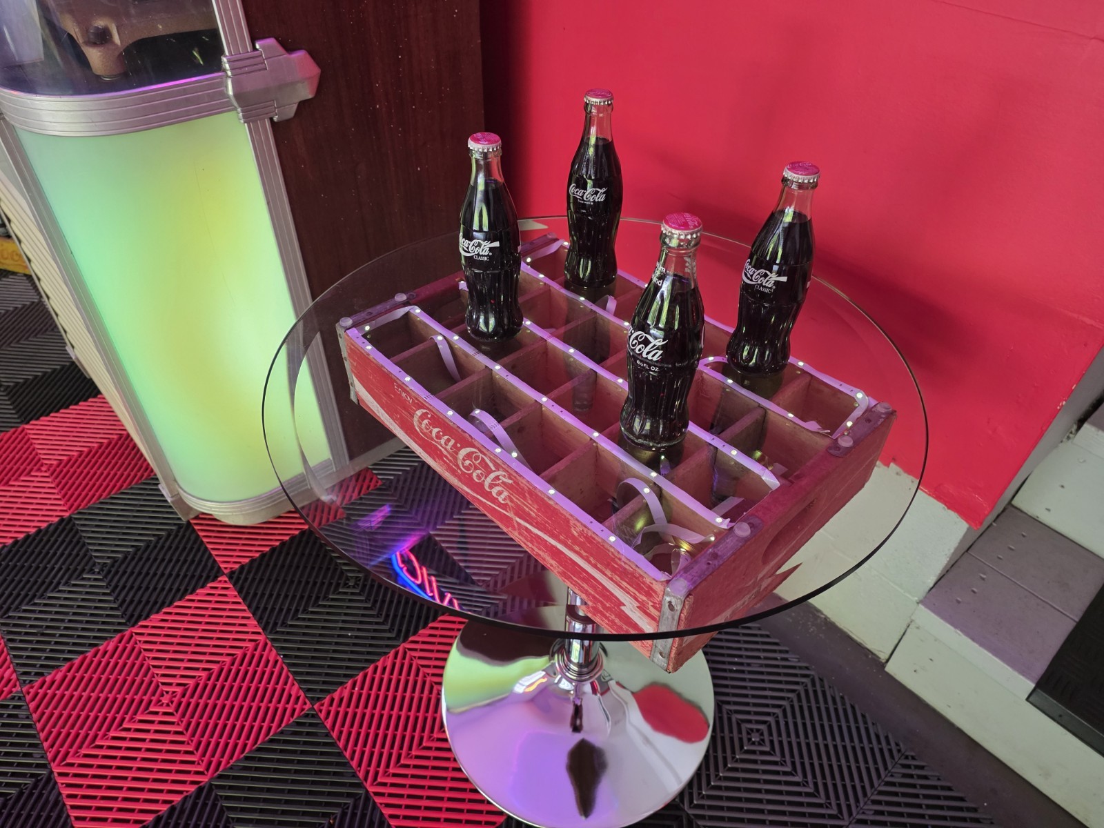 Vintage Coca-Cola Crate Table with LED Lighting | Handmade Bar or Diner Accent |