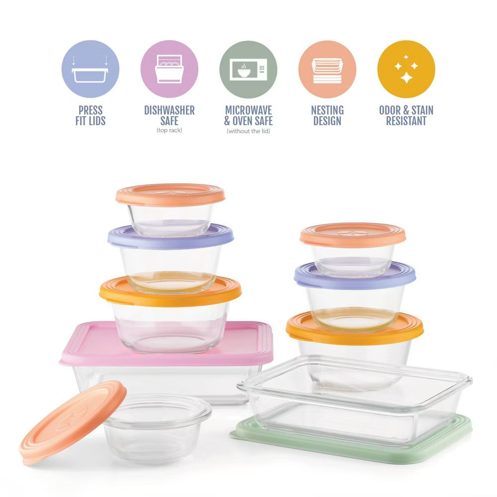 Ello Everyday 18pc Glass Mixed Food Storage Container Set