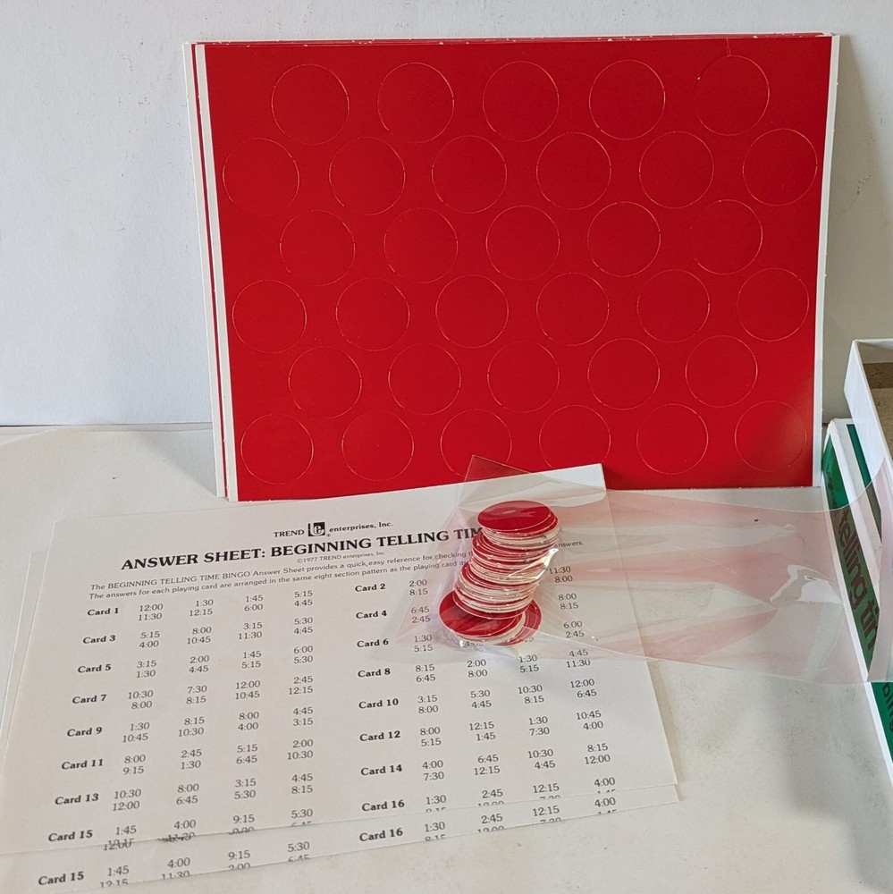 1977 Game Beginning Telling Time Bingo