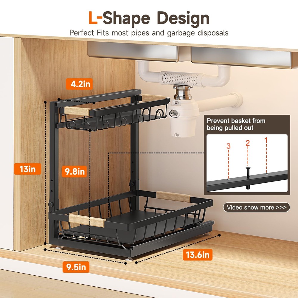2 Packs Under Sink Organizer, Height Adjustable 2 Tier Under Kitchen Sink Org...