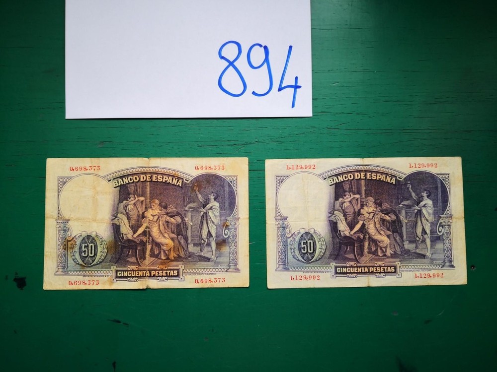 Spain 1931 Note 50 Pesetas x2 Banknotes #894