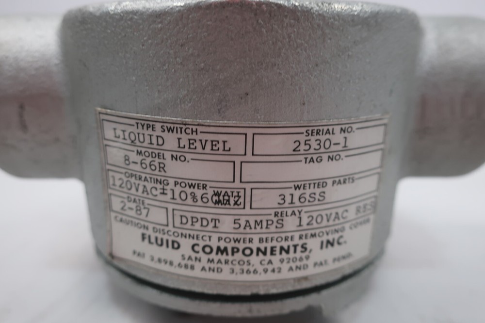 Fluid Components 8-66R Liquid Level Sensor 120v-ac