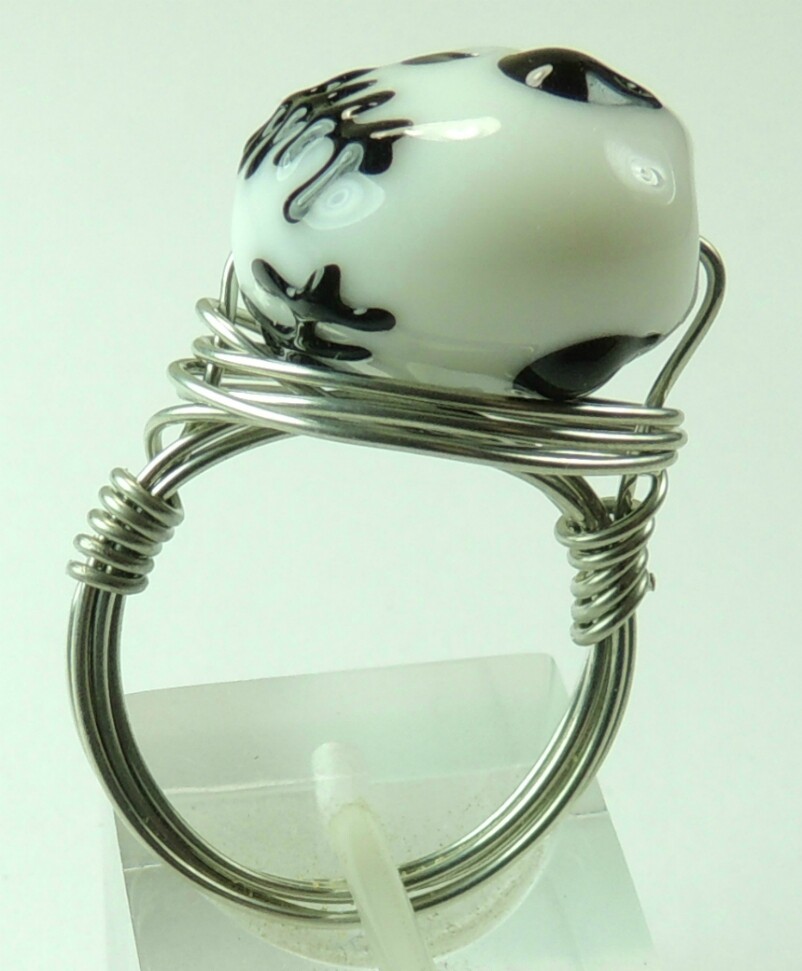 Wire Wrapped Lampwork Scary Face Ring Handcrafted Size 7 1/2