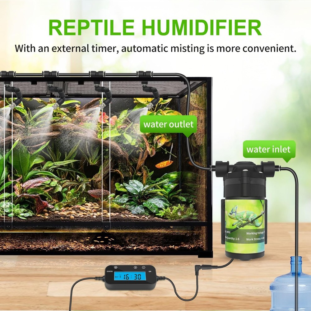 Reptile Mister System, External Timer & 360° Adjustable Nozzle, Humidifier fo...