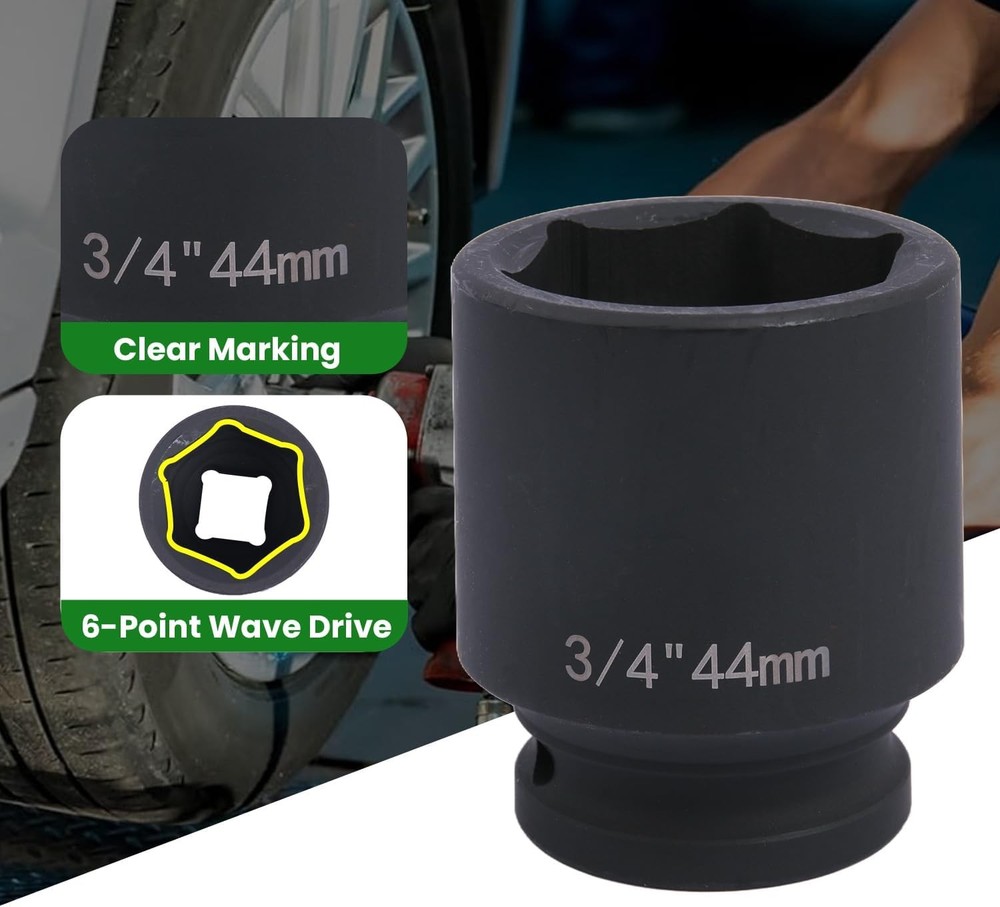 3/4" Drive 44mm Impact Socket，6-Point Standard Sockets Made with