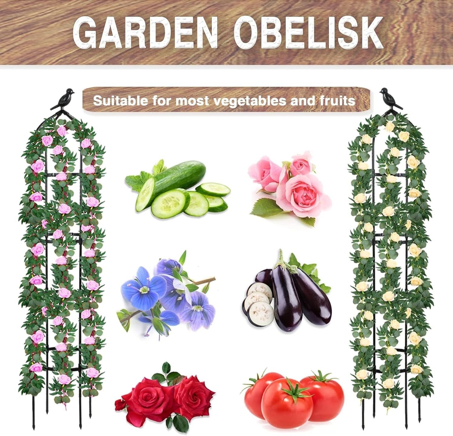 Garden Obelisk Trellis for Climbing Plants Outdoor 4/6Ft Rose Bush Round Trelli