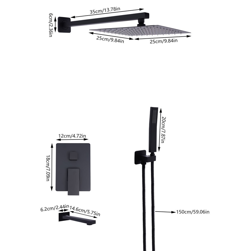 3 Function 10 Inch Rainfall Shower Head Bathroom Shower Spary System Combo Kit