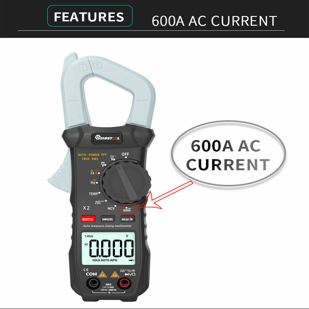 6000 Counts True RMS Clamp Meter AC DC Voltage & Current Digital Multimeter