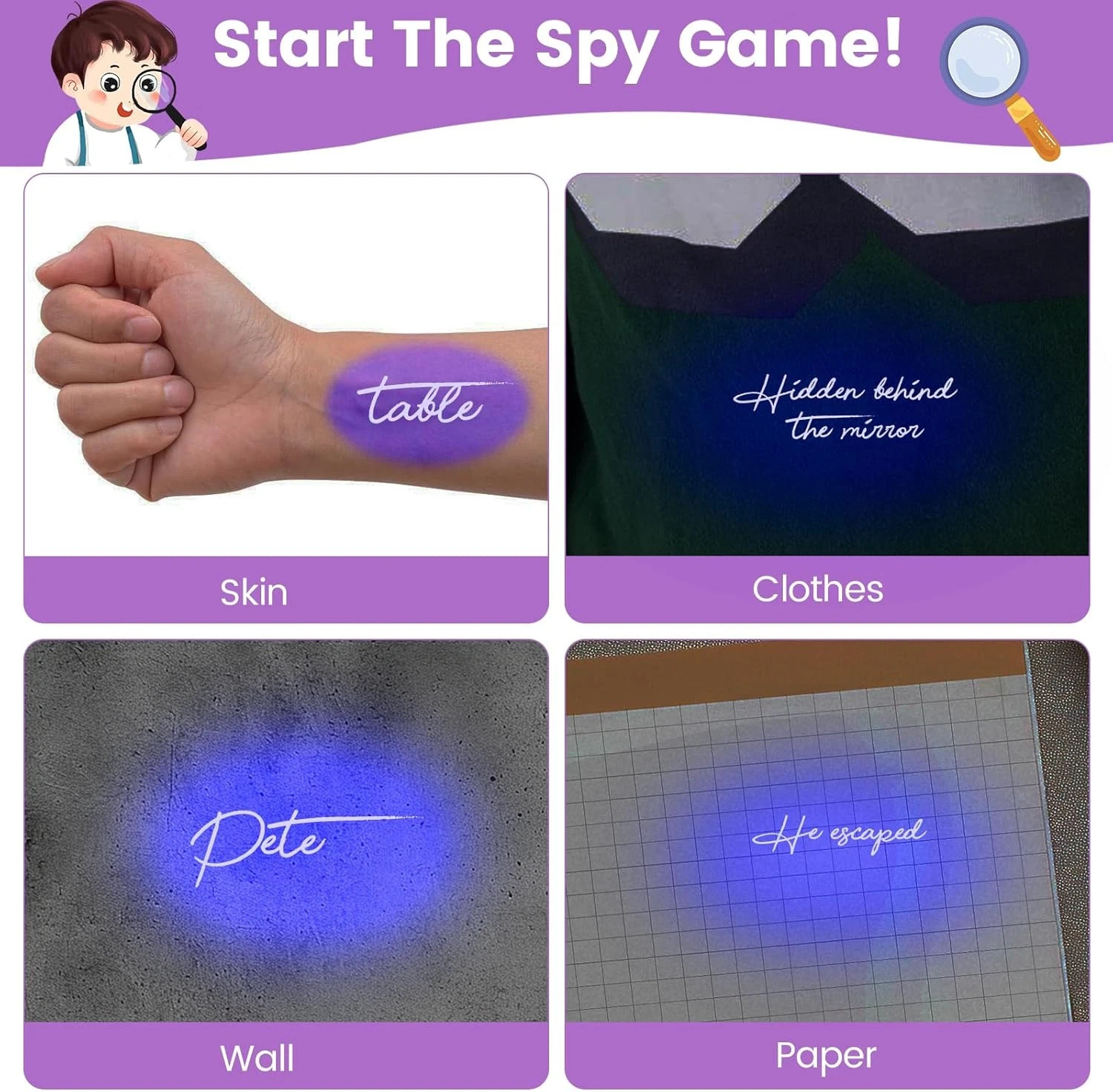 4PCS Invisible Ink Spy Pens marker with built in UV black light for escape rooms