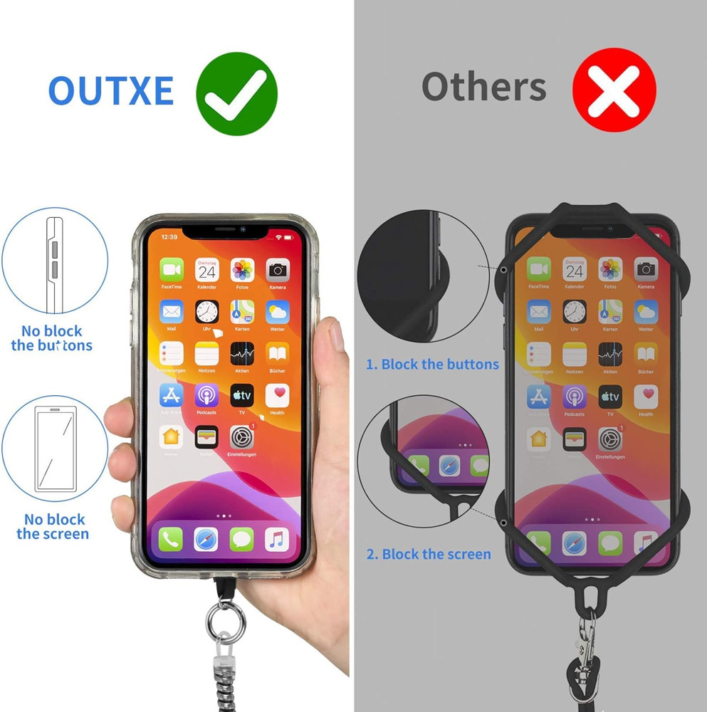 OUTXE Phone Lanyard Tether with 4 Patch- 2× Phone Tether, 4× Phone Patch with Ad
