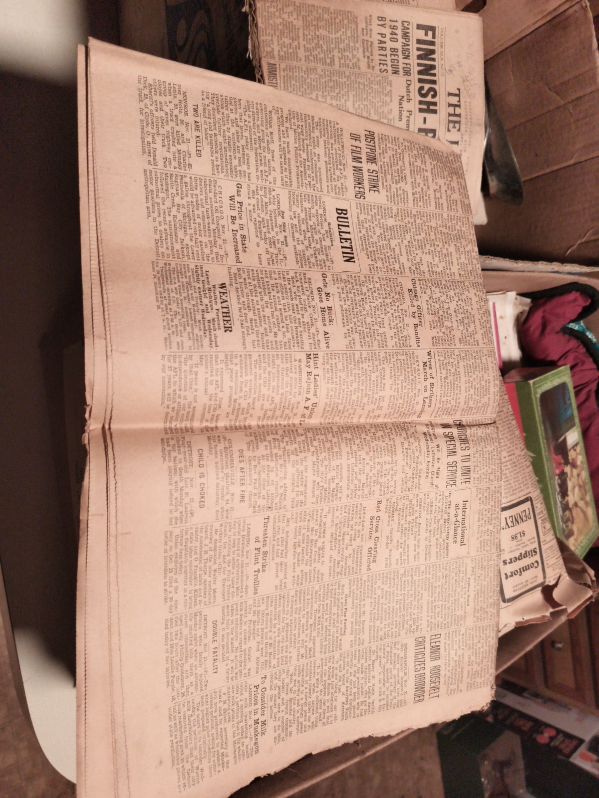 Vintage (World War 2 ERA) Ludington Daily News MI Tues Nov 21st 1939 World News