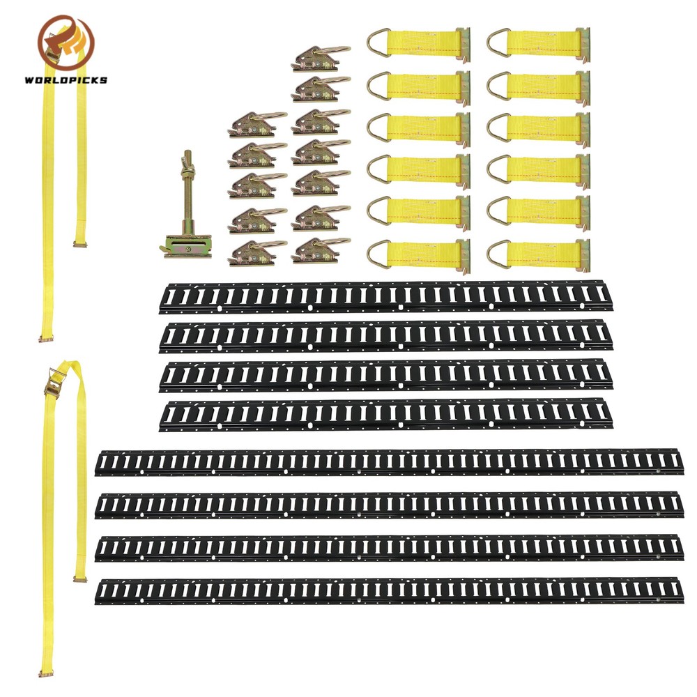 Black 35 Pack Multi-Size E Track Rail Kit, 5ft 8ft Rails With Straps Hardware