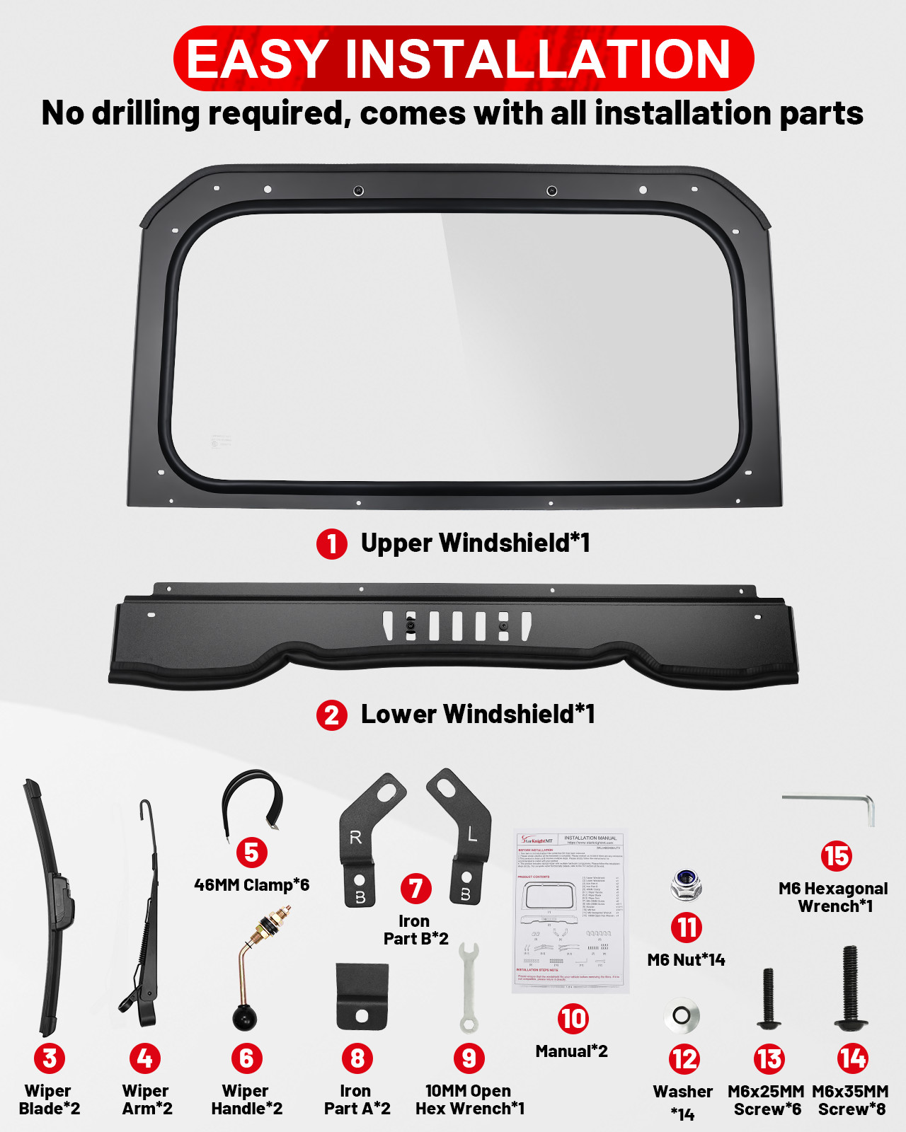 Heavy Duty Glass Windshield W/Vents for 2014-2018 Polaris RZR XP 900/RZR XP 1000