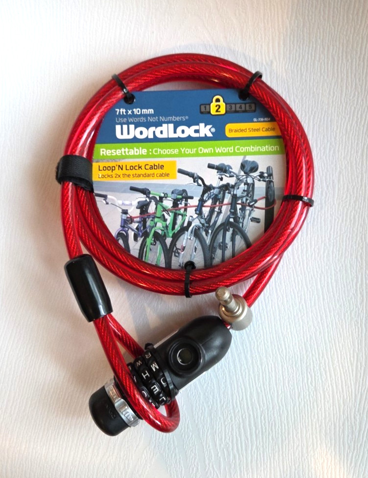 NWT Wordlock Red Resettable Loop N Lock Cable 7ft for Multiple Bikes