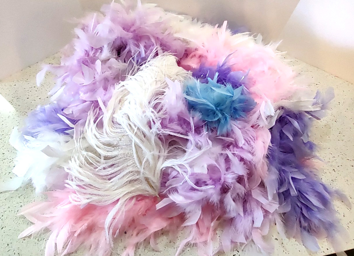 Lot of 4- 6 ft Feather Boas, Feather Bracelet and 14" Ostrich Feather
