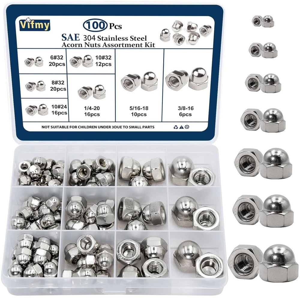 Acorn cap nut assortment kit stainless dome hex nuts
