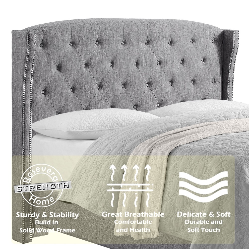 King Size Upholstered Platform Bed Frame W/ Adjustable Wingback Headboard Box