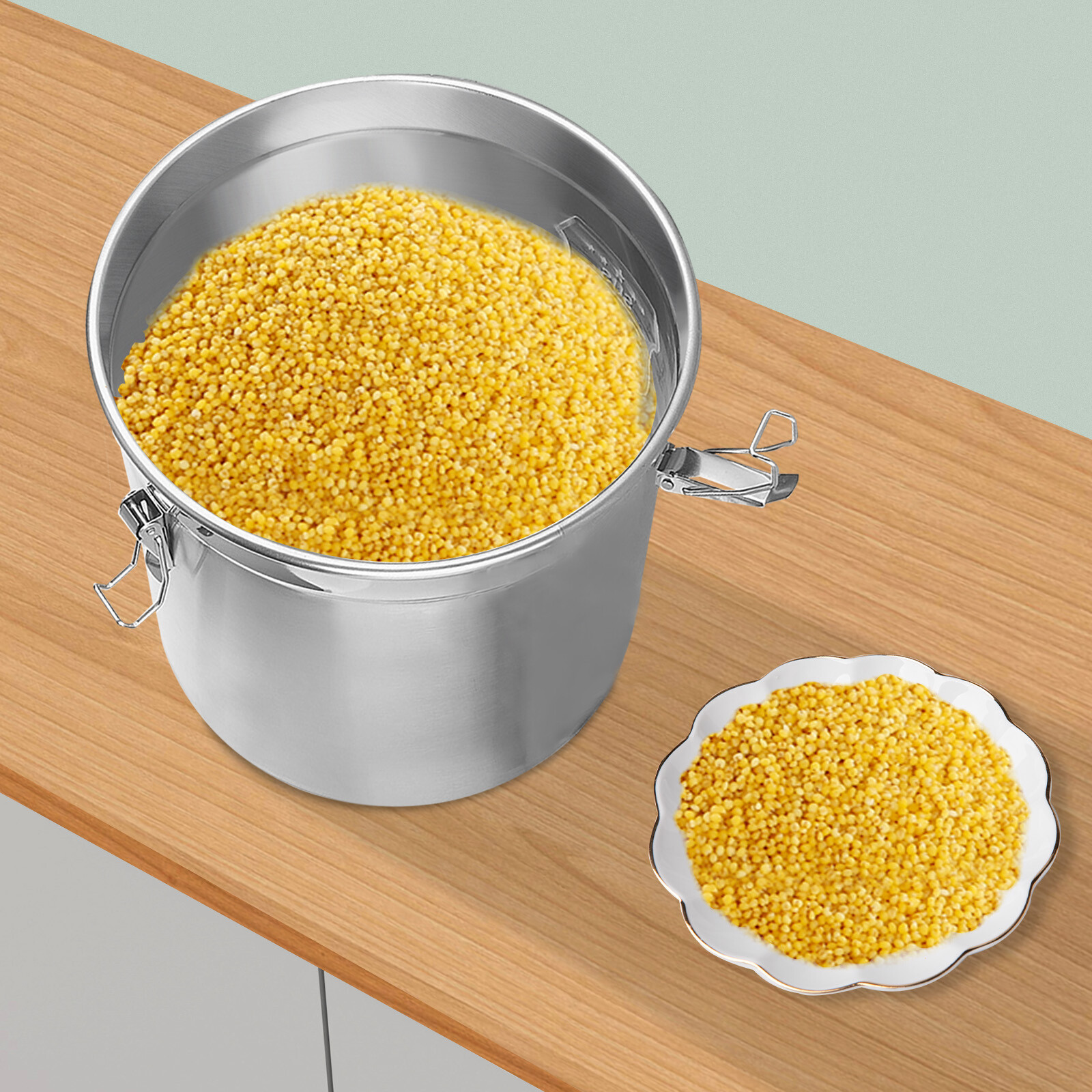 Cereal Container Kitchen Stainless Steel Food Flour Oil Storage Bucket Canister