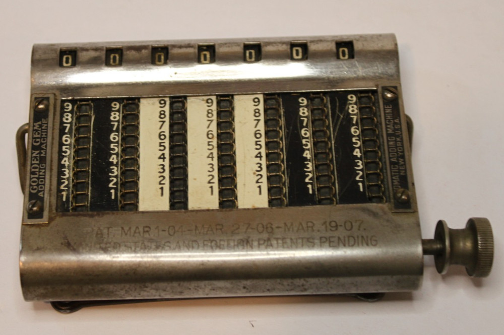 Antique Golden Gem Automatic Manual Handheld Adding Machine Calculator 1907